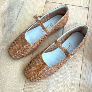 Woven Mary Jane Flats in Tan